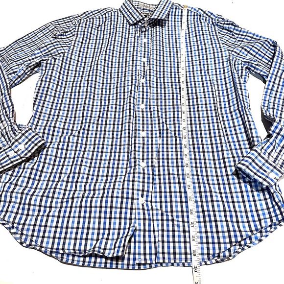 Express Fitted Button Front Blue and White Plaid Shirt Men's XL - Picture 5 of 6